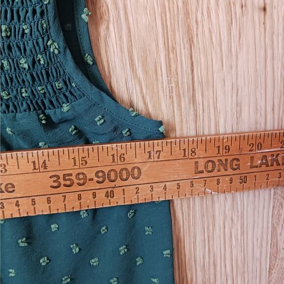 Green Shirred Yoke Swiss Dot Smock Blouse Size Small - Picture 6 of 6